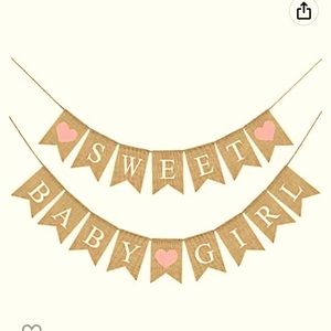 Burlap Baby Girl Shower Banner.